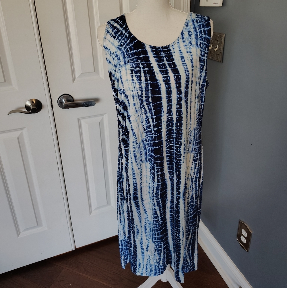 Blue and White Sleeveless Maxi Dress‎ Xl Euc
